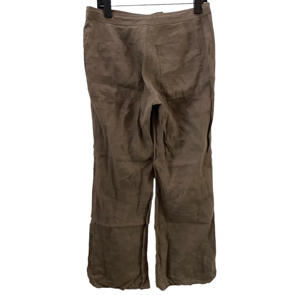 H&M 100% Linen Coffee Tan‎ Brown Tie Front Wide Leg Pants 10